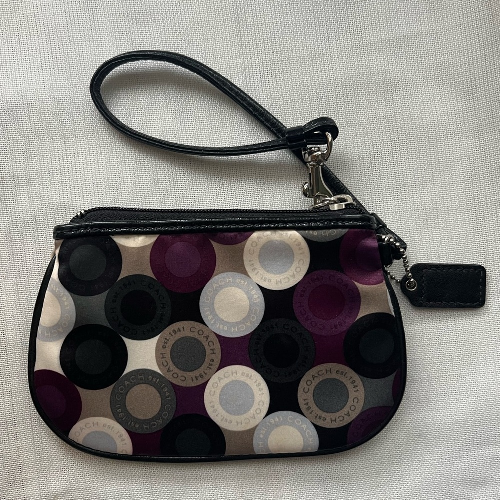Coach Circle Pattern Wristlet in Black and Purple - Picture 2 of 3